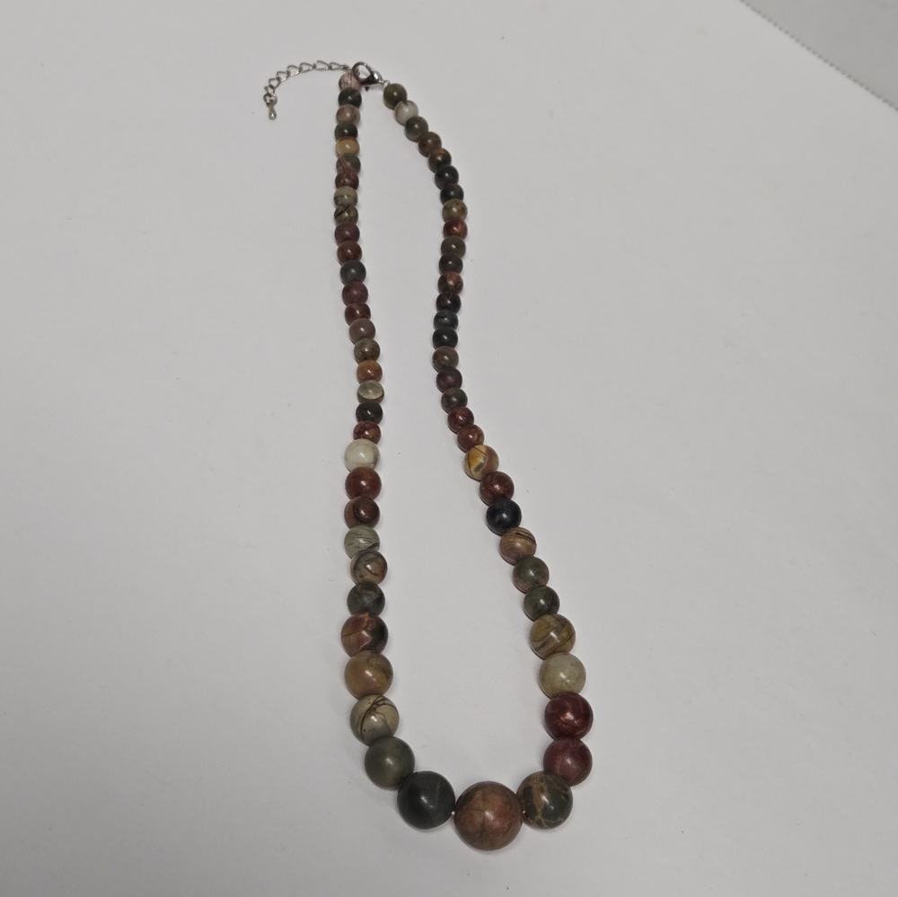 Red Creek Jasper Graduated Bead Necklace 6-14mm, 19" w/1.5" ext. - Picture 3 of 8